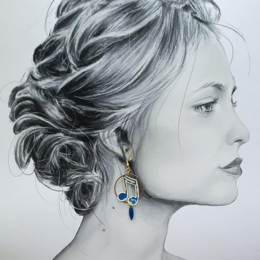 Boucles d'oreilles micro et double-croches en TISSU liberty Pep bleu Boucles d'oreilles micro et double-croches en TISSU liberty Pep bleu