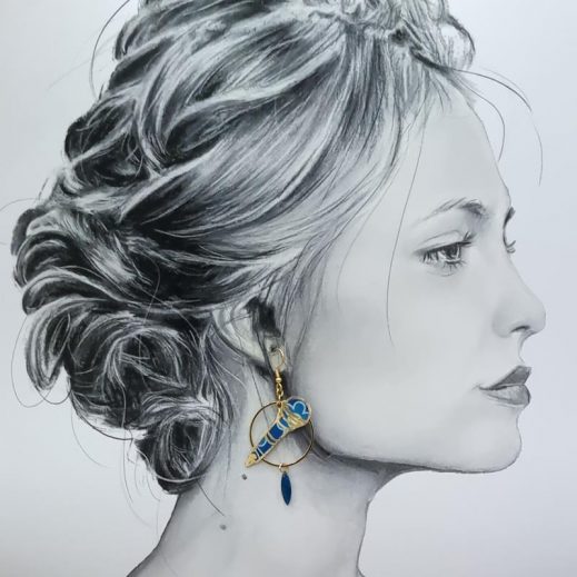 Boucles d'oreilles micro et double-croches en TISSU liberty Pep bleu Boucles d'oreilles micro et double-croches en TISSU liberty Pep bleu