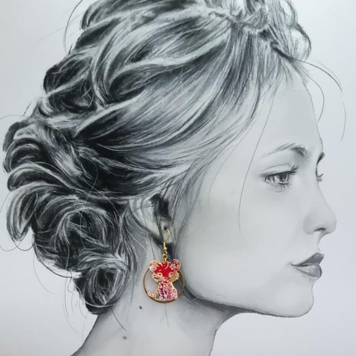 Boucle d'oreille tigre Kawaï à l'unité en TISSU sakura rouge Boucle d'oreille tigre Kawaï à l'unité en TISSU sakura rouge