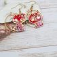 Boucles d'oreilles caticorne et tigre Kawaï en TISSU sakura rouge