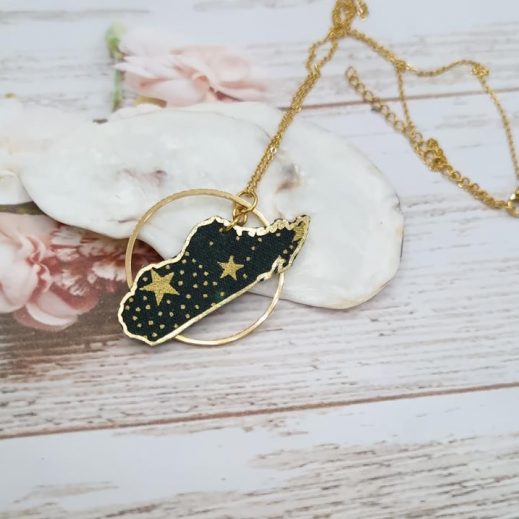 Collier Madagascar en Tissu Japonese stars green