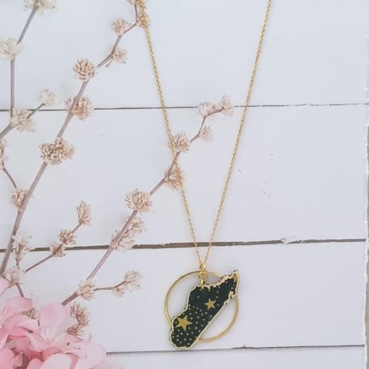 Collier Madagascar en Tissu Japonese stars green Collier Madagascar en Tissu Japonese stars green