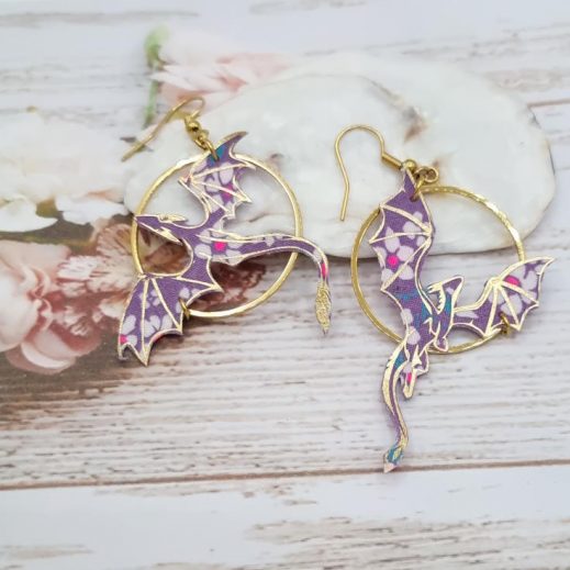 Boucles d'oreilles dragons en Petit Pan Hanako violet