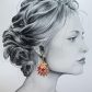 Boucles d'oreilles grand colibri et fleurs en TISSU liberty Margareth Annie fushia