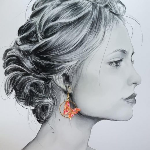 Boucles d'oreilles papillon et fleurs en TISSU Petit Pan fluo Boucles d'oreilles papillon et fleurs en TISSU Petit Pan fluo