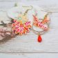 Boucles d'oreilles oiseau hirondelle et fleurs en TISSU Petit Pan fluo