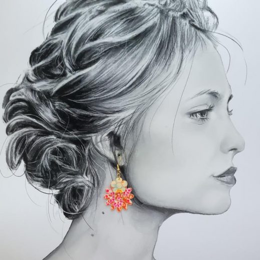 Boucles d'oreilles oiseau hirondelle et fleurs en TISSU Petit Pan fluo Boucles d'oreilles oiseau hirondelle et fleurs en TISSU Petit Pan fluo