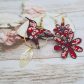 Boucles d'oreilles grand colibri et fleurs en TISSU liberty Mitsi valéria Rubis