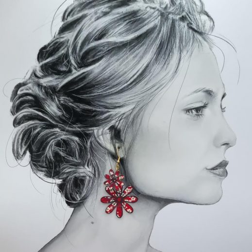 Boucles d'oreilles grand colibri et fleurs en TISSU liberty Mitsi valéria Rubis Boucles d'oreilles grand colibri et fleurs en TISSU liberty Mitsi valéria Rubis