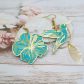 Boucles d'oreilles grand colibri et grand hibiscus en tissu japonais Gingko bleu turquoise et or