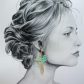 Boucles d'oreilles grand colibri et grand hibiscus en tissu japonais Gingko bleu turquoise et or