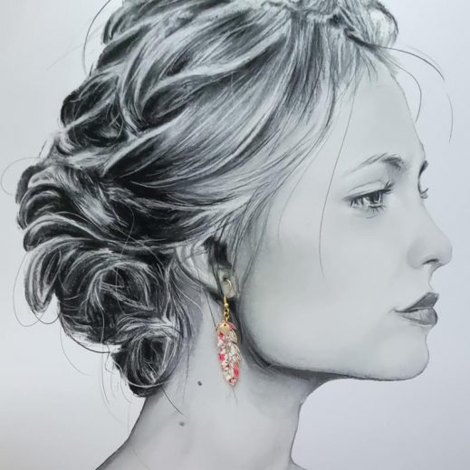 Boucles d'oreilles oiseau colibri et plume en liberty Phoebe fuchsia Boucles d'oreilles oiseau colibri et plume en liberty Phoebe fuchsia