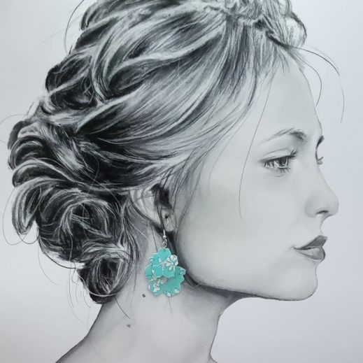 Boucles d'oreilles oiseau hirondelle et fleurs de cerisier en TISSU liberty Capel Mint Boucles d'oreilles oiseau hirondelle et fleurs de cerisier en TISSU liberty Capel Mint