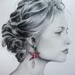 Boucles d'oreilles grand colibri et fleurs en TISSU liberty Wiltshire rouge