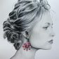 Boucles d'oreilles grand colibri et fleurs en TISSU liberty Wiltshire rouge