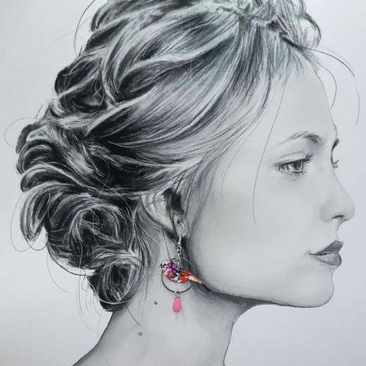 Boucles d'oreilles grande Marguerite et oiseau en liberty Libby Tangerine Boucles d'oreilles grande Marguerite et oiseau en liberty Libby Tangerine