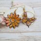 Boucles d'oreilles Papillon et marguerite en Tissu japonais Sakura ocre et saumon