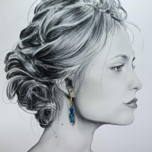 Boucles d'oreilles oiseau et plume en liberty maya bleu Boucles d'oreilles oiseau et plume en liberty maya bleu