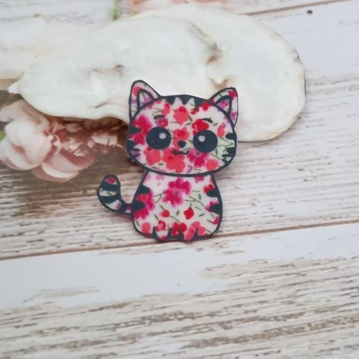 Broche Kawaï Chat en Tissu liberty Phoebe rose