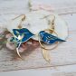 Boucles d'oreilles oiseau et fleur Arum en liberty Maya bleu