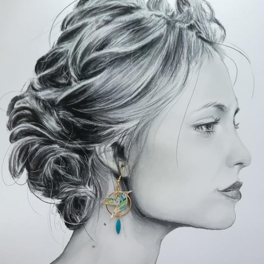 Boucles d'oreilles colibris en TISSU japonais sakura bleu Boucles d'oreilles colibris en TISSU japonais sakura bleu