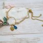 Bracelet ajustable acier doré avec oiseau grue origami en TISSU Sakura bleu