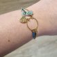 Bracelet ajustable acier doré avec oiseau grue origami en TISSU Sakura bleu