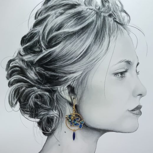 Boucles d'oreilles poissons en liberty Strawberry thief denim Boucles d'oreilles poissons en liberty Strawberry thief denim