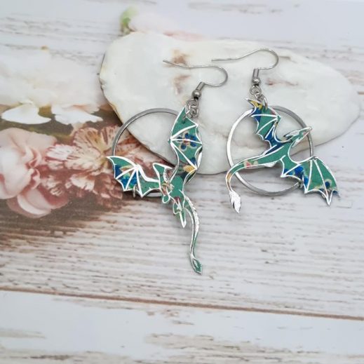 Boucles d'oreilles dragons taille moyenne en liberty Donna Leigh Jade