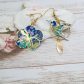 Boucles d'oreilles colibri et hibiscus en tissu Sakura bleu