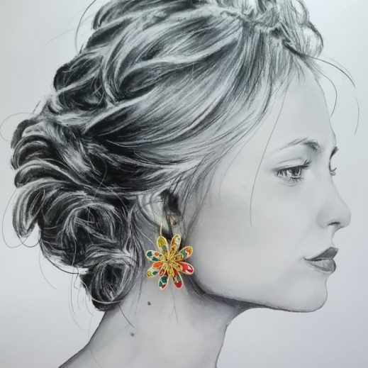 Boucles d'oreilles Créoles fleurs en TISSU liberty Ciara Fushia Boucles d'oreilles Créoles fleurs en TISSU liberty Ciara Fushia