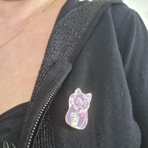 Broche chat Bonheur en TISSU Petit Pan Hanako violet Broche chat Bonheur en TISSU Petit Pan Hanako violet
