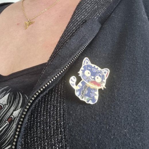 Broche Kawaï Chat en Tissu japonese blue butterfly Broche Kawaï Chat en Tissu japonese blue butterfly