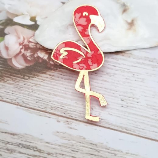Broche Flamant rose en liberty Capel saumon