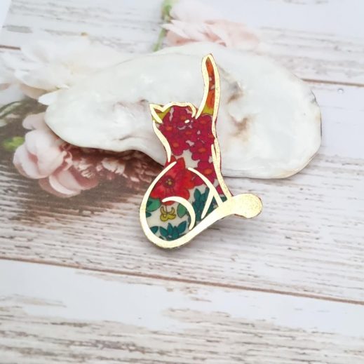 Broche Chat en liberty Ciara Fushia