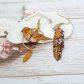 Boucles d'oreilles oiseau et plume en TISSU Sakura ocre et saumon