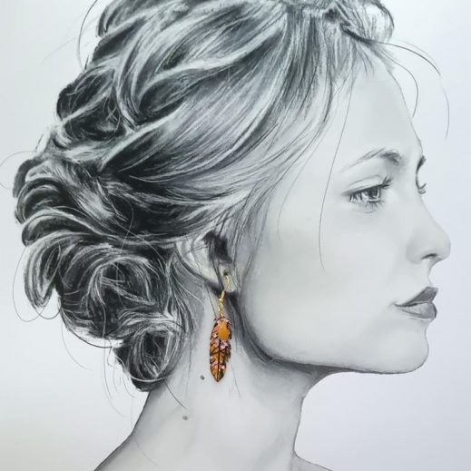 Boucles d'oreilles oiseau et plume en TISSU Sakura ocre et saumon Boucles d'oreilles oiseau et plume en TISSU Sakura ocre et saumon