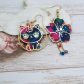 Boucles d'oreilles Caticorne et fleurs de cerisiers en liberty revival fushia