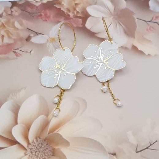 Boucles d'oreilles petites créoles fleurs de cerisier en TISSU liberty IANTHE