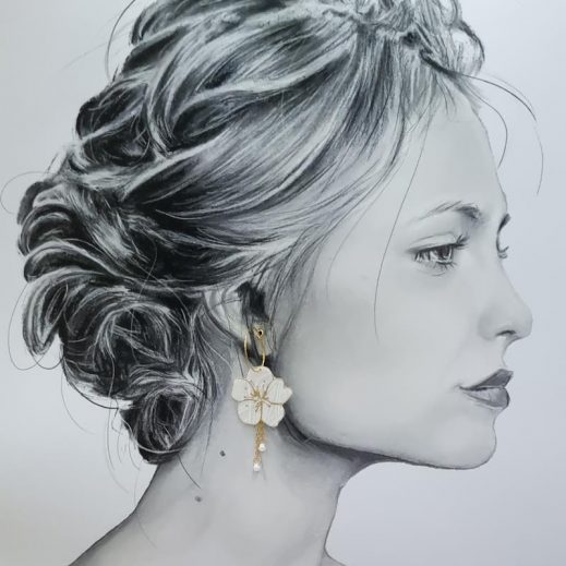 Boucles d'oreilles petites créoles fleurs de cerisier en TISSU liberty IANTHE Boucles d'oreilles petites créoles fleurs de cerisier en TISSU liberty IANTHE