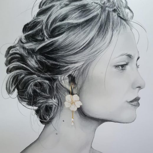 Boucles d'oreilles grandes créoles fleurs de cerisier en TISSU liberty IANTHE Boucles d'oreilles grandes créoles fleurs de cerisier en TISSU liberty IANTHE