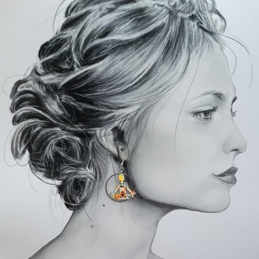 Boucles d'oreilles Lotus et Buddha en Tissu petit Pan Flower power blanc Boucles d'oreilles Lotus et Buddha en Tissu petit Pan Flower power blanc