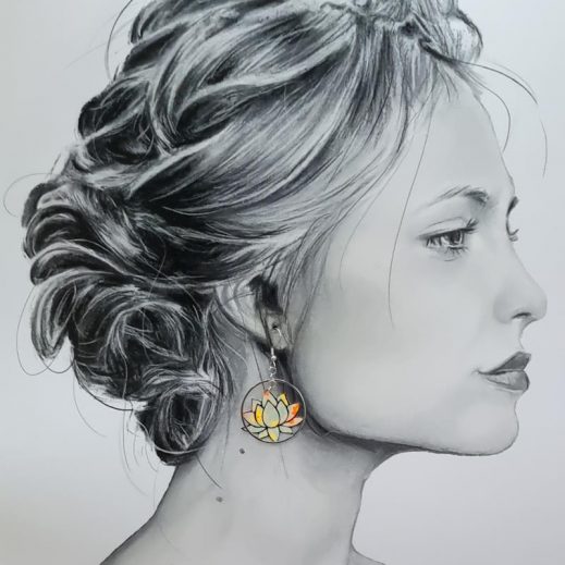 Boucles d'oreilles Lotus et Buddha en Tissu petit Pan Flower power blanc Boucles d'oreilles Lotus et Buddha en Tissu petit Pan Flower power blanc