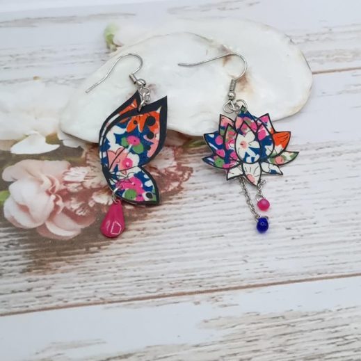 Boucles d'oreilles papillon et lotus en liberty Libby tangerine