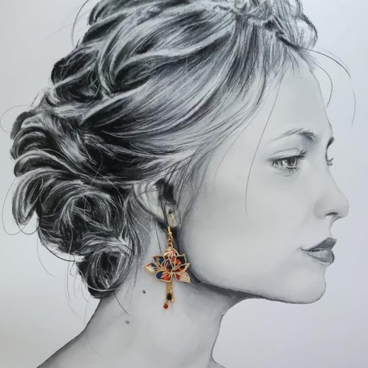 Boucles d'oreilles papillon et magnolia en liberty Thorpe rouille Boucles d'oreilles papillon et magnolia en liberty Thorpe rouille