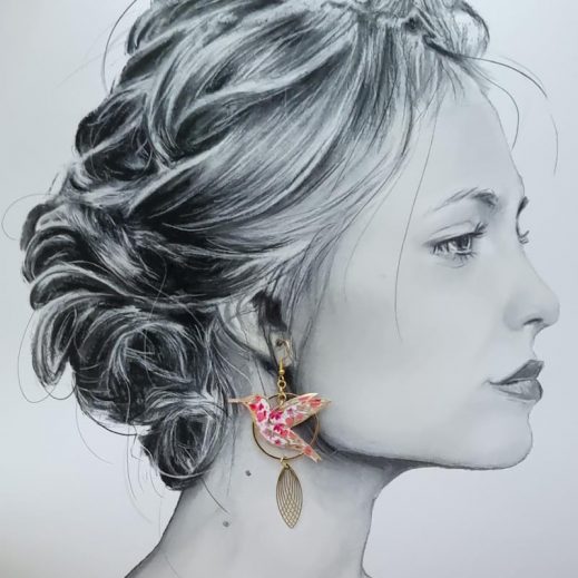 Boucles d'oreilles grand colibri et Fuchsia en Tissu liberty Phoebe Fuchsia Boucles d'oreilles grand colibri et Fuchsia en Tissu liberty Phoebe Fuchsia