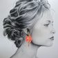 Boucles d'oreilles grandes créoles fleurs de cerisier et colibri en TISSU Petit Pan Calendula rose