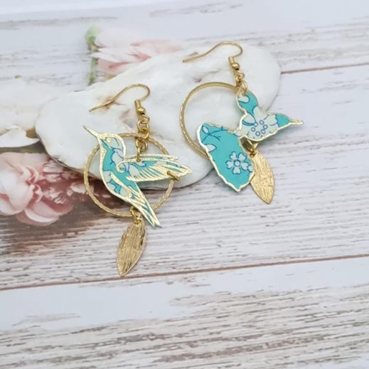 Boucles d'oreilles Colibri et Guadeloupe en liberty Capel mint