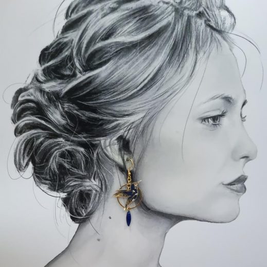 Boucles d'oreilles Colibri et Guadeloupe en liberty Capel Navy Boucles d'oreilles Colibri et Guadeloupe en liberty Capel Navy