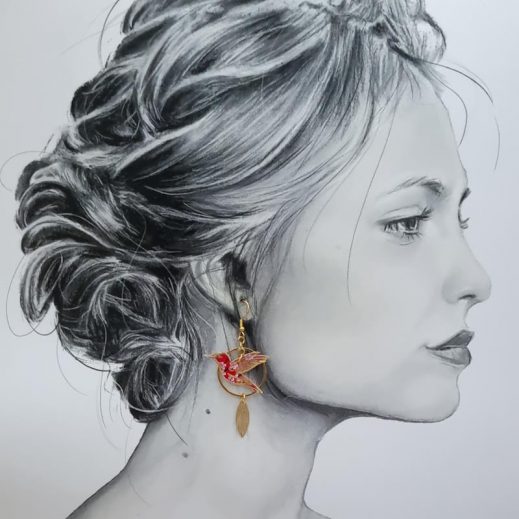 Boucles d'oreilles Colibri et Guadeloupe en Tissu Sakura rouge Boucles d'oreilles Colibri et Guadeloupe en Tissu Sakura rouge